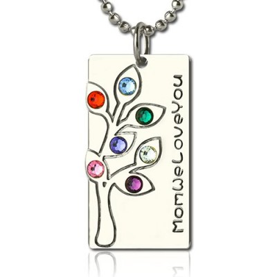 Birthstone Mother Family Tree Necklace Gifts Silver - The Handmade ™