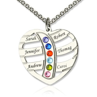 Moms Necklace With Kids Name Birthstone In Silver - The Handmade ™