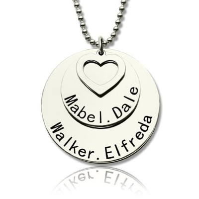 Disc Family Pendant Necklace Engraved Names in Silver - The Handmade ™