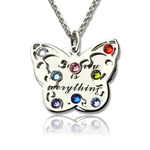 Birthstone Butterfly Necklace Silver - The Handmade ™