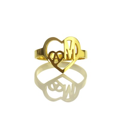 Personalised Heart in Heart Double Initial Ring Gold - The Handmade ™