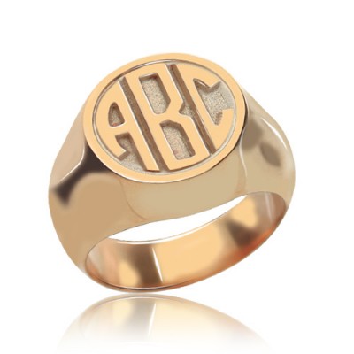 Circle Signet Ring with Block Monogram Rose Gold - The Handmade ™