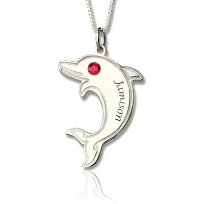 Dolphin Necklace with Birthstone Name Silver - The Handmade ™