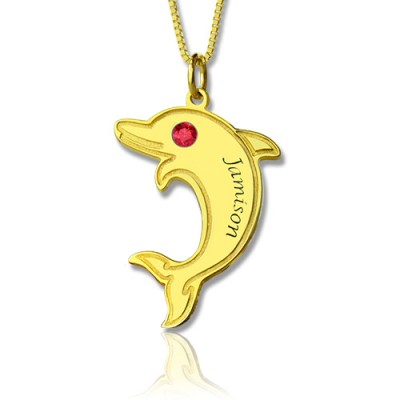 Dolphin Pendant Necklace with Birthstone Name Gold - The Handmade ™