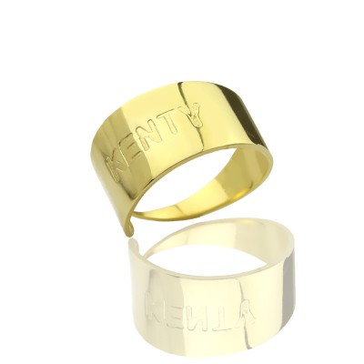 Gold Name Engraved Cuff Rings - The Handmade ™