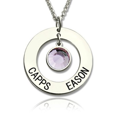 Personalised Circle Name Pendant With Birthstone Silver - The Handmade ™
