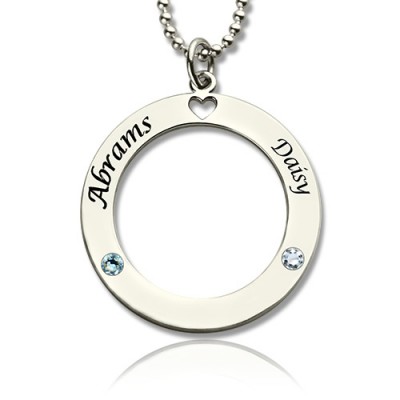 Engraved Circle of Love Name Necklace with Birthstone Silver - The Handmade ™