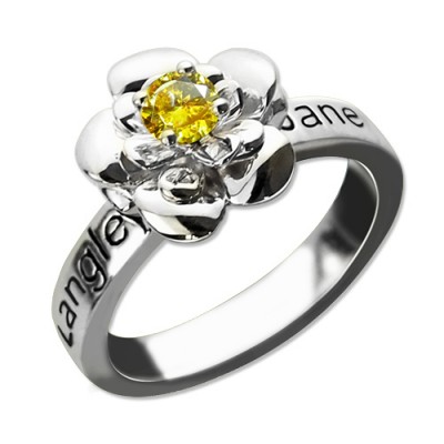 Promise Rose Ring Engraved Name Birthstone Silver - The Handmade ™