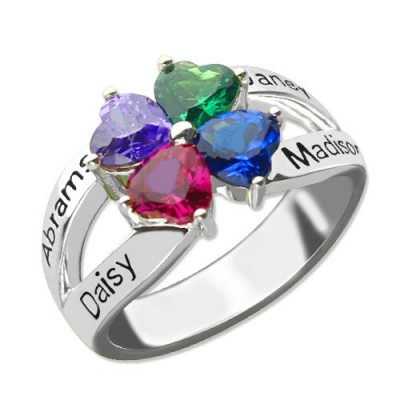 Personalised Mothers Name Ring with Birthstone Silver - The Handmade ™
