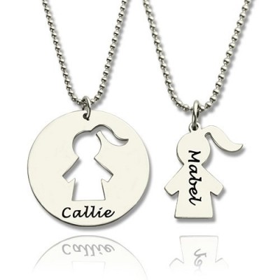 Mother Daughter Necklace Set Engraved Name Silver - The Handmade ™