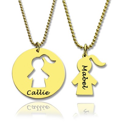 Mother and Child Necklace Set with Name Gold - The Handmade ™