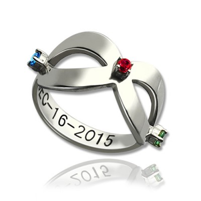 Infinity Birthstones Ring Engraved Date Silver - The Handmade ™