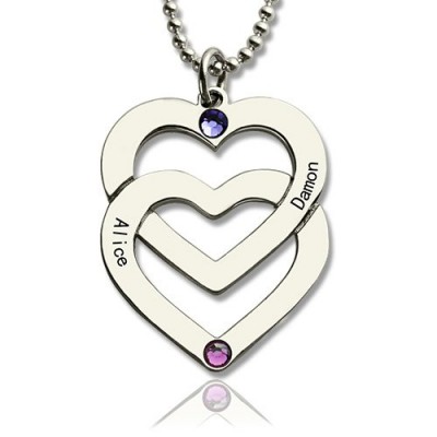 Double Heart Necklace Engraved Name Silver - The Handmade ™