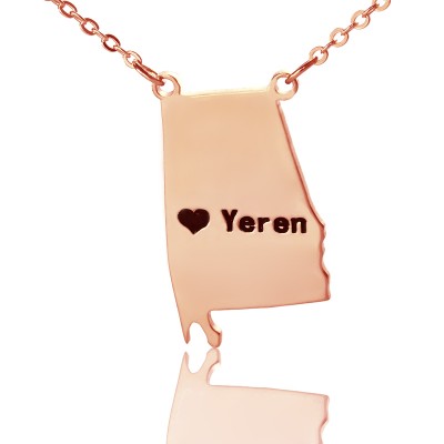 Alabama State USA Map Necklace With Heart Name Rose Gold - The Handmade ™