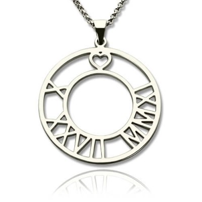Circle Roman Numeral Disc Necklace Silver - The Handmade ™