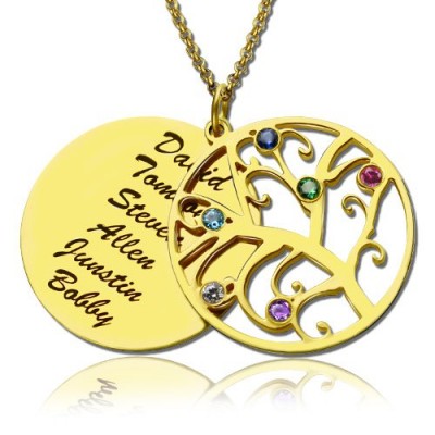 Gold Family Tree Birthstone Name Necklace - The Handmade ™