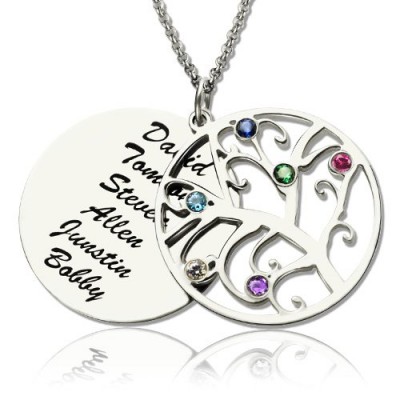 Family Tree Pendant Necklace With Birthstone Silver - The Handmade ™