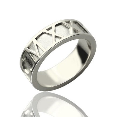 Personalised Roman Numerals Band Ring Silver - The Handmade ™