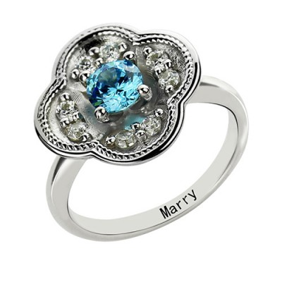 Birthstone Blossoming Love Engagement Ring Silver - The Handmade ™