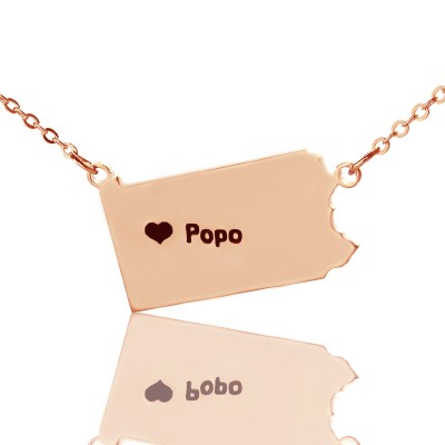 PA State USA Map Necklace With Heart Name Rose Gold - The Handmade ™