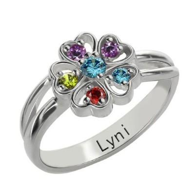 Promise Flower Ring Engraved Name Birthstone Silver - The Handmade ™