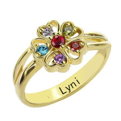 Birthstone Flower Promise Ring with Name Gold - The Handmade ™
