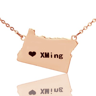 Oregon State USA Map Necklace With Heart Name Rose Gold - The Handmade ™