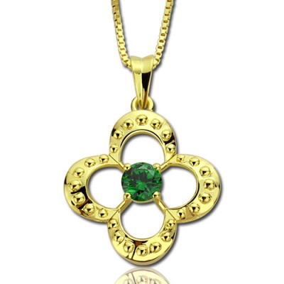 Clover Lucky Charm Necklace with Birthstone Gold - The Handmade ™