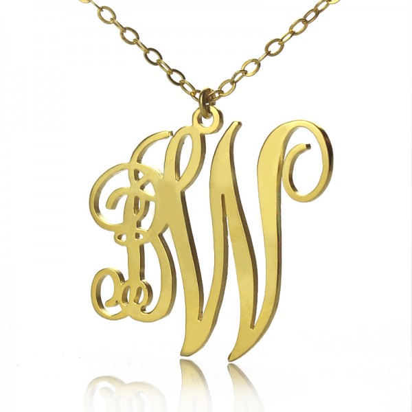 Personailzed Vine Font 2 Initial Monogram Necklace Gold - The Handmade ™
