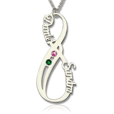 Birthstone Infinity Eternity Necklace Double Name - The Handmade ™