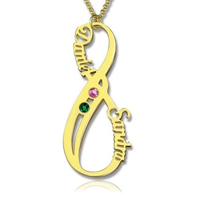 Vertical Infinity Name Necklace with Birthstones Gold - The Handmade ™