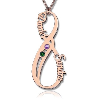 Vertical Infinity Sign Necklace with Birthstones Rose Gold - The Handmade ™