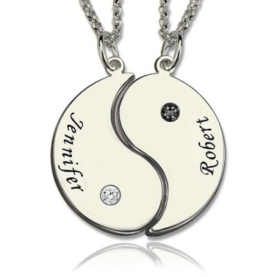 Gifts for Him Her - Yin Yang Necklace Set with Name Birthstone - The Handmade ™