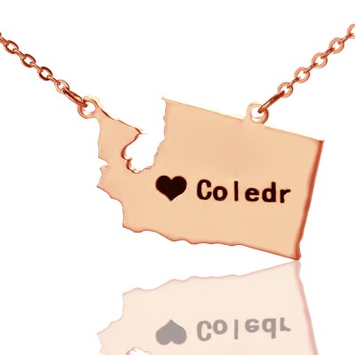 Washington State USA Map Necklace With Heart Name Rose Gold - The Handmade ™