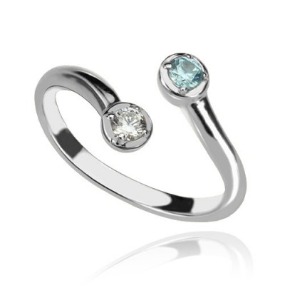 Dual Drops Birthstone Ring In Silver - The Handmade ™