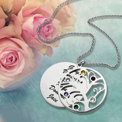 Family Tree Pendant Necklace With Birthstone Silver - The Handmade ™