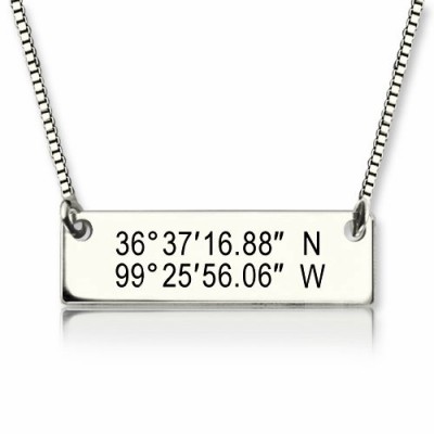 Silver Latitude Longitude Coordinates Address Necklace - The Handmade ™