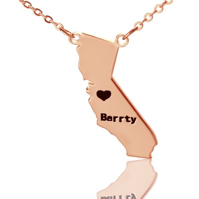 California State Shaped Necklaces With Heart Name Rose Gold - The Handmade ™