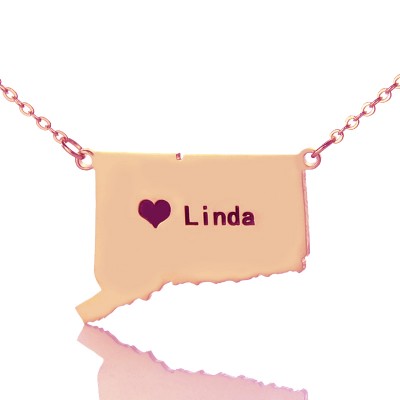 Connecticut Connecticut State Shaped Necklaces With Heart Name Rose Gold - The Handmade ™