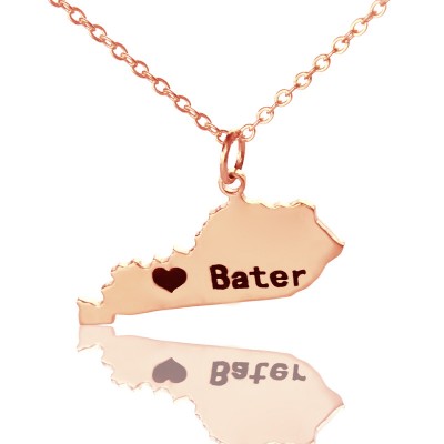 Kentucky State Shaped Necklaces With Heart Name Rose Gold - The Handmade ™