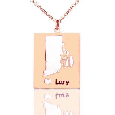 Personalised Rhode State Dog Tag With Heart Name Rose Gold Plate - The Handmade ™