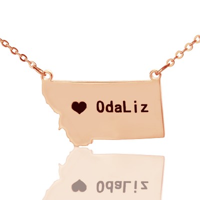 Montana State Shaped Necklaces With Heart Name Rose Gold - The Handmade ™