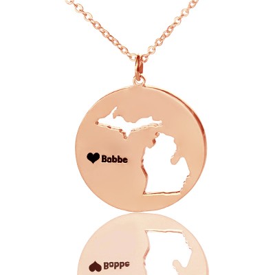 Michigan Disc State Necklaces With Heart Name Rose Gold - The Handmade ™