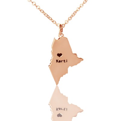 Maine State Shaped Necklaces With Heart Name Rose Gold - The Handmade ™