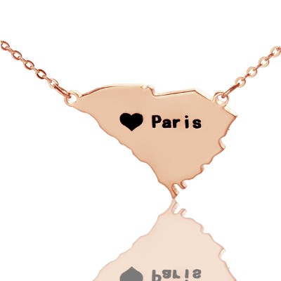 South Carolina State Shaped Necklaces With Heart Name Rose Gold - The Handmade ™