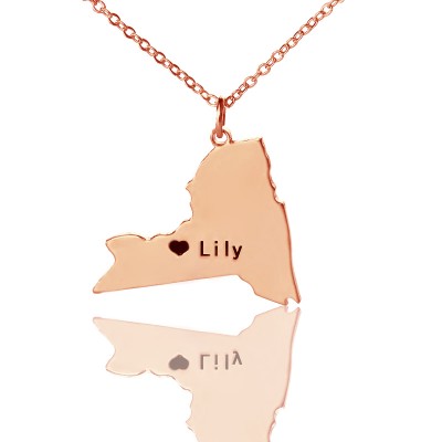 NY State Shaped Necklaces With Heart Name Rose Gold - The Handmade ™