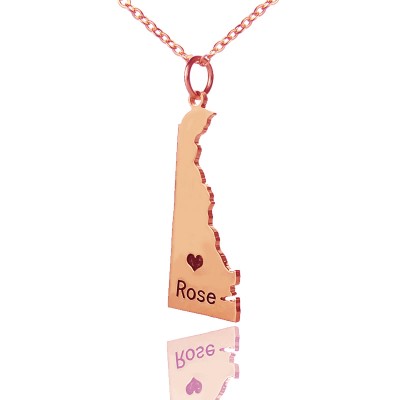 Delaware State Shaped Necklaces With Heart Name Rose Gold - The Handmade ™