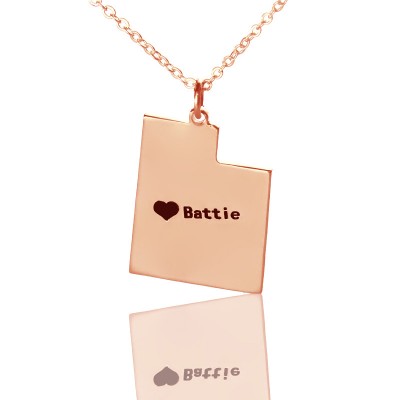 Utah State Shaped Necklaces With Heart Name Rose Gold - The Handmade ™