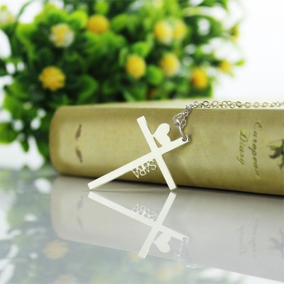 Silver Cross Name Necklace with Heart - The Handmade ™