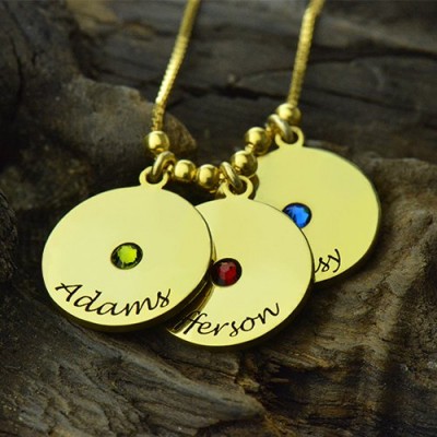 Mother's Disc and Birthstone Charm Necklace Gold - The Handmade ™